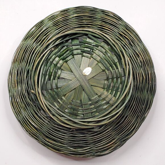 Wicker Basket Green 9" Round Decorative Bowl Artisan Weaving 9" Diameter Home De - Picture 5 of 7